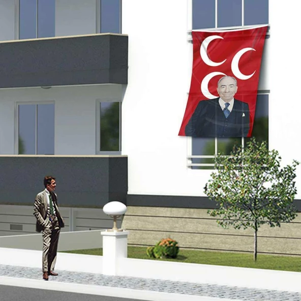 Alparslan Türkeş ve 3 Hilal Kırmızı Sancak Bayrak MHP -150x225cm (1,5 x2,25 metre) ürün görseli 1
