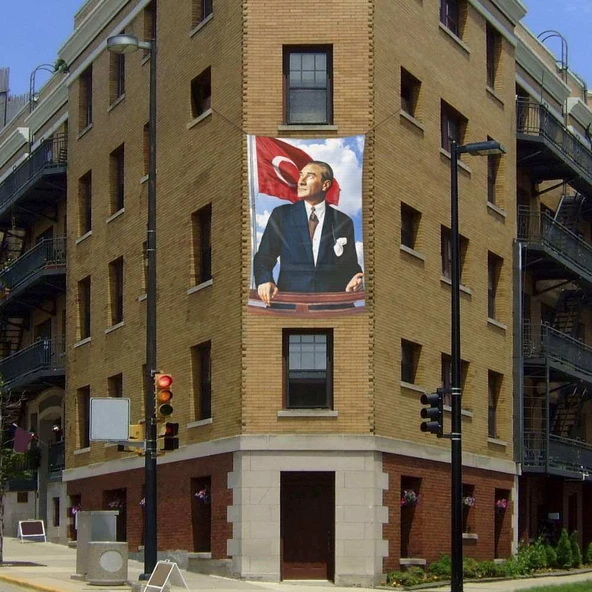 Göğe Bakan Ay Yıldızlı Sivil Atatürk-Okul -Kutlama - Anı- Poster Cephe Bayrak -200x300cm -2x3metre ürün görseli 1