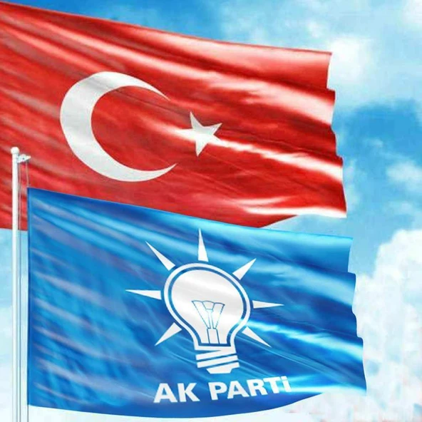 Alpaka Kumaş Türk Bayrağı, Mavi Ak Parti 2 Bayrak Set -70 x 105 cm ürün görseli 1