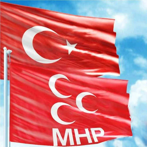 70x105cm Alpaka Kumaş Türk Bayrağı ve 70x105cm Raşel Kumaş MHP Bayrağı 2 Bayrak Set ürün görseli 1