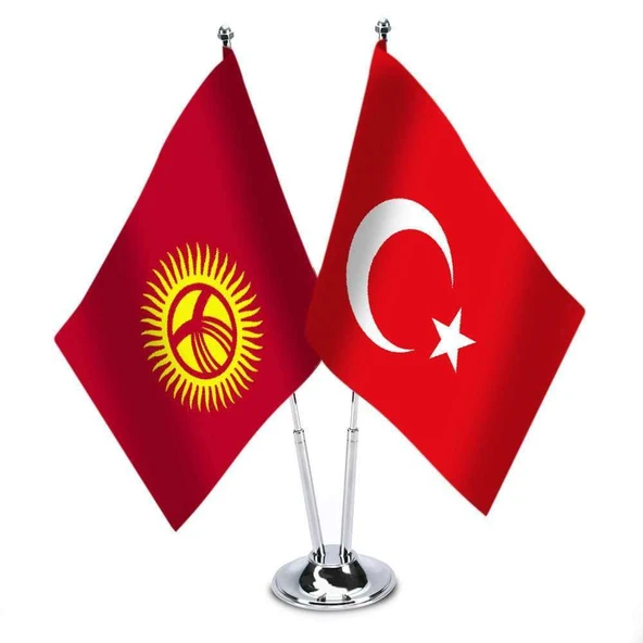 Kırgızistan - Türkiye - İkili Saten Masa Bayrağı ürün görseli 1