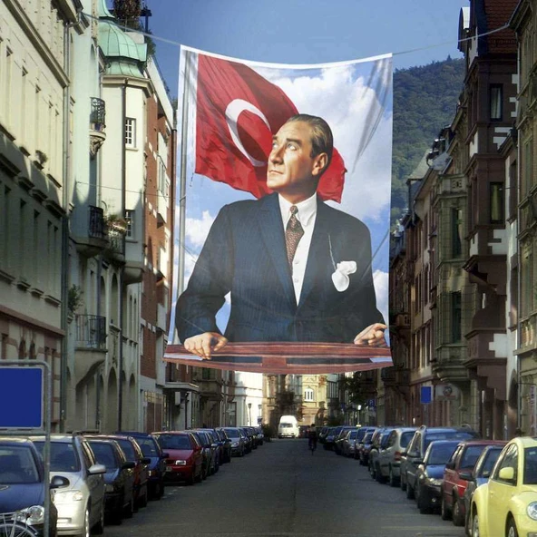 Göğe Bakan Ay Yıldızlı Sivil Atatürk Poster Cephe Bayrak - Okul - Kutlama - Anı -4x6 metre ürün görseli 1