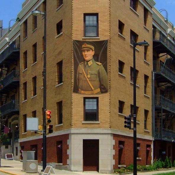 Üniformalı Gazi Mustafa Kemal Atatürk Poster Cephe Bayrak - 200x300cm (2 x 3 metre) ürün görseli 1