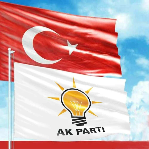 Alpaka Kumaş Türk Bayrağı, Ak Parti AKP Raşel Bayrak 2 Bayrak Set 70x105cm ürün görseli 1