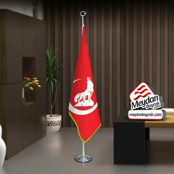 Bozkurt Hilal Kırmızı -Ülkü Bayrak -Ofis -Makam-Toplantı Odaları -Direkli -Saçaklı Makam Bayrağı ürün görseli 1