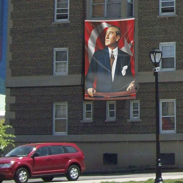 Göğe Bakan Sivil Atatürk -Ay Yıldız - Kutlama - Okul - Anı - Poster - Cephe Bayrağı -Bayrak -3x4,5m ürün görseli 1