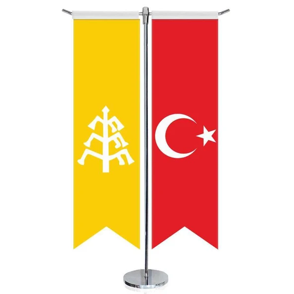 Karahanlılar Bayrağı - 17 Eski Türk Devletleri ve Türkiye - Kırlangıç-Saten T direk 2li Masa Bayrağı ürün görseli 1