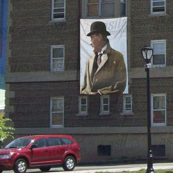 Şapkalı - Paltolu Modern Sivil Gazi Mustafa Kemal Atatürk -Poster Cephe Bayrak - 300x450cm ürün görseli 1
