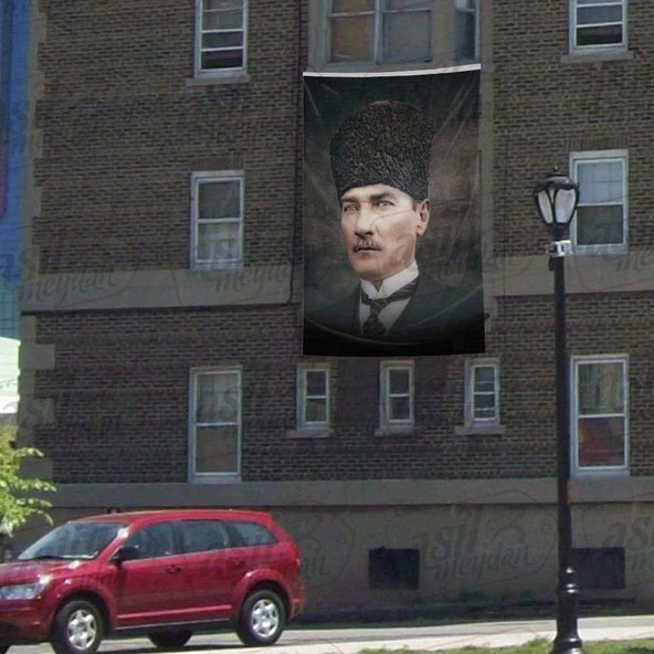 Sivil Kaplaklı Gazi Mustafa Kemal Atatürk -Poster Cephe Bayrak - 300x450cm ürün görseli 1