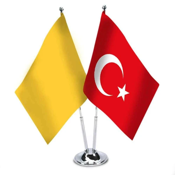 Batı Hun İmparatorluğu ve Türkiye -İkili Saten Masa Bayrağı ürün görseli 1