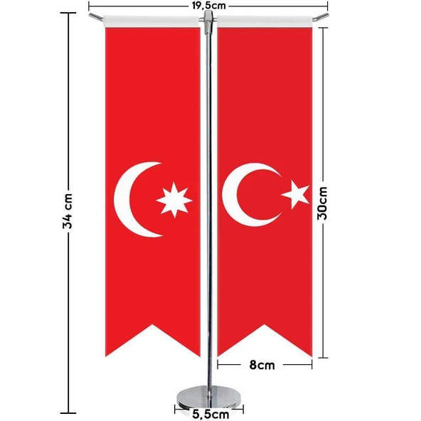 Son İmparatorluk Osmanlı -17 Eski Türk Devletleri ve Türkiye -Saten T direk 2li Masa Bayrağı ürün görseli 1