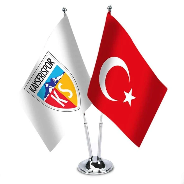 Kayserispor ve Türkiye -İkili Saten Masa Bayrağı ürün görseli 1