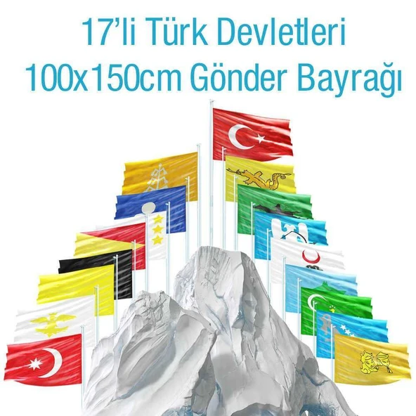 17 Eski Türk Devletleri Bayrakları Set 100x150 cm Raşhel Kumaş ürün görseli 1