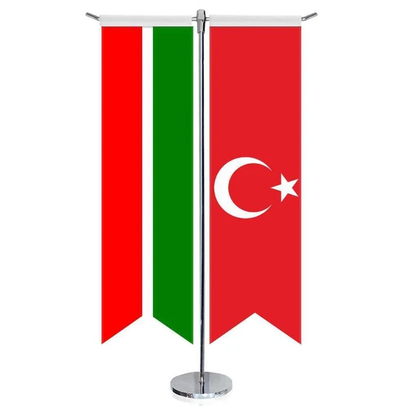 Tataristan Cumhuriyeti Bayrağı ve Türkiye - Kırlangıç - Saten T direk 2li Masa Bayrağı ürün görseli 1