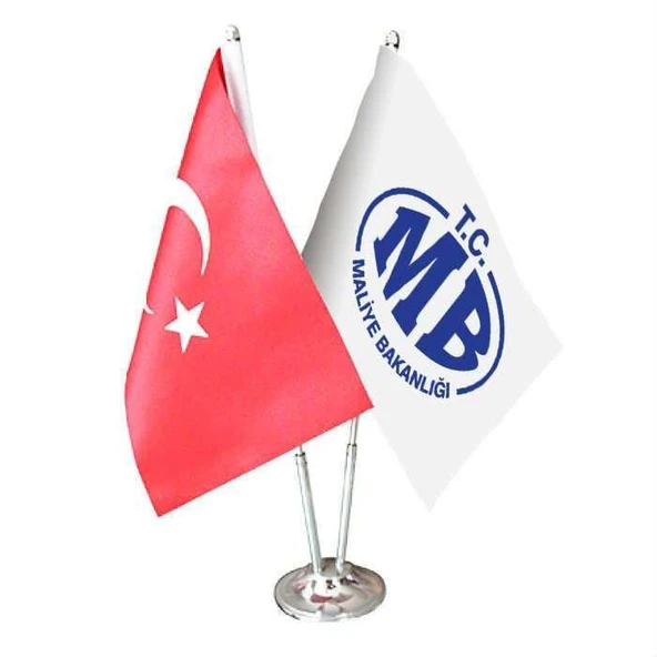 Maliye Bakanlığı ve Türkiye -İkili Saten Masa Bayrağı ürün görseli 1