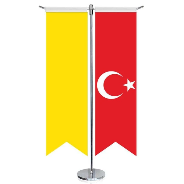 Batıhun Bayrağı - 17 Eski Türk Devletleri ve Türkiye - Kırlangıç - Saten T direk 2li Masa Bayrağı ürün görseli 1