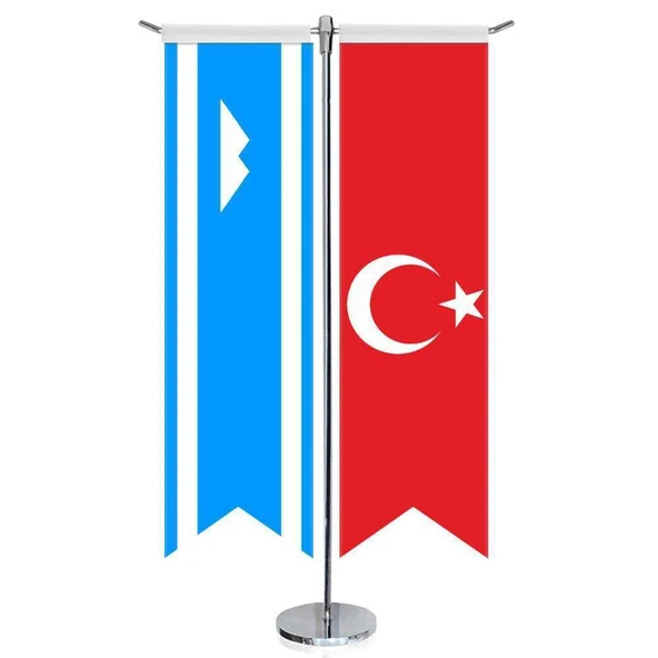 Balkarya Devleti Bayrağı ve Türkiye - Kırlangıç - Saten T direk 2li Masa Bayrağı ürün görseli 1