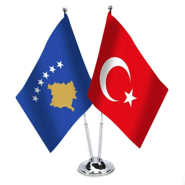 Kosova Cumhuriyeti - Türkiye -Saten Masa Bayrağı ürün görseli 1
