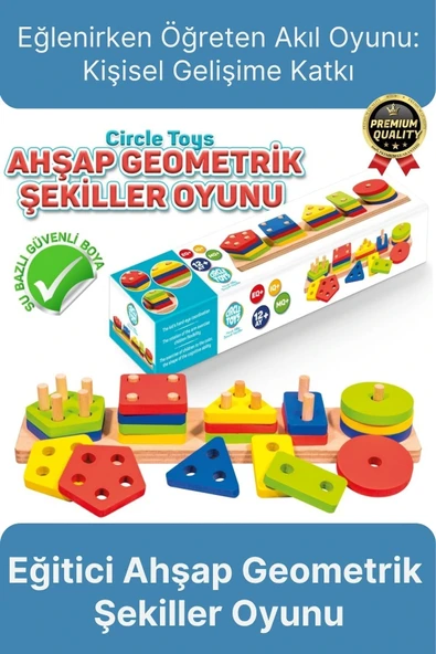 Özel Üretim Kişisel Gelişim Koordinasyon Çocuk Eğlenirken Öğreten Ahşap Geometrik Şekiller Oyunu ürün görseli 1