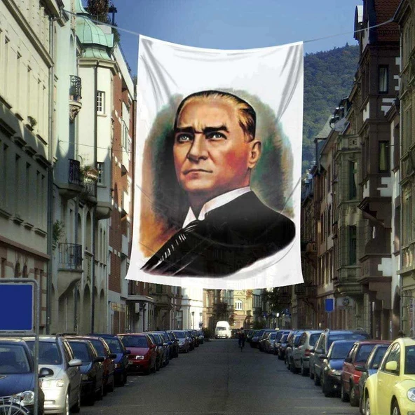 Gazi Mustafa Kemal Atatürk Portre Cephe Poster Bayrak - 4x6 metre ürün görseli 1