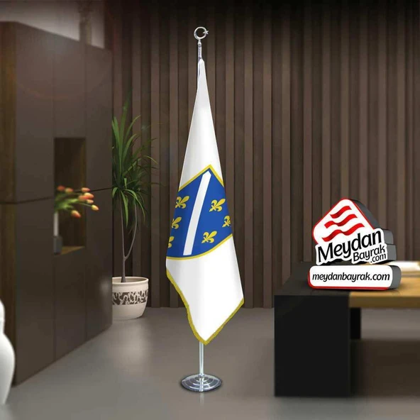 Bosna Hersek Bayrak -Ofis -Makam-Toplantı Odaları -Direkli -Saçaklı Makam Bayrağı ürün görseli 1
