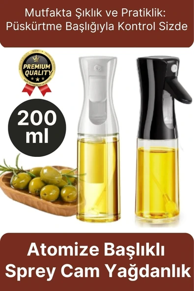 Çok Amaçlı Atomize Başlıklı Sızdırmaz Airfryer Püskürtmeli Fısfıs Sprey Cam Yağdanlık 200 Ml 1 Adet ürün görseli 1