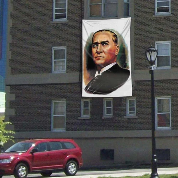 Gazi Mustafa Kemal Atatürk Portre Cephe Poster Bayrak - 3x4,5 metre ürün görseli 1