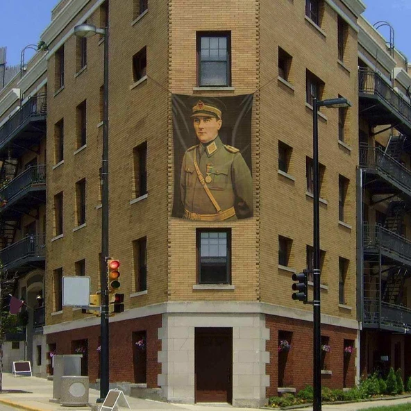 Üniformalı Gazi Mustafa Kemal Atatürk Poster Cephe Bayrak 200x300cm -2x3 metre ürün görseli 1
