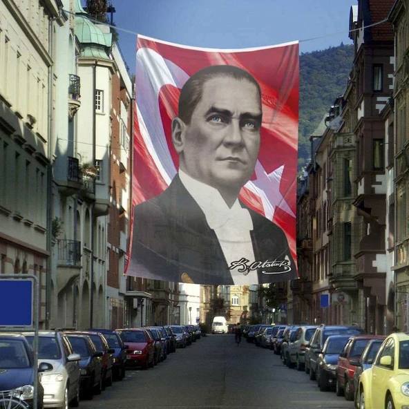 Ay - Yıldız - Sivil Mustafa Kemal Atatürk Poster Cephe Bayrak-4x6 metre ürün görseli 1