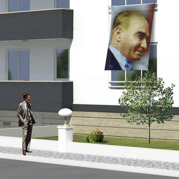 Gülümseyen Mustafa Kemal Atatürk Yan Portre Dış Poster Cephe Bayrağı - 1,5x2,25 metre ürün görseli 1