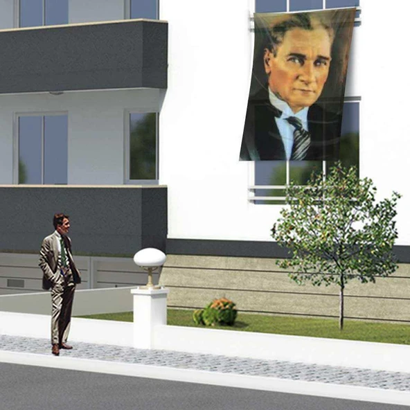 Sivil Gazi Mustafa Kemal Atatürk Portre Poster Cephe Bayrağı - 1,5x2,25 metre ürün görseli 1