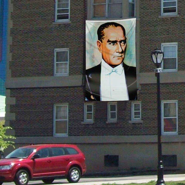 Sivil Mustafa Kemal Atatürk Portre Poster Cephe Bayrağı -Bayrak -3x4,5 metre ürün görseli 1