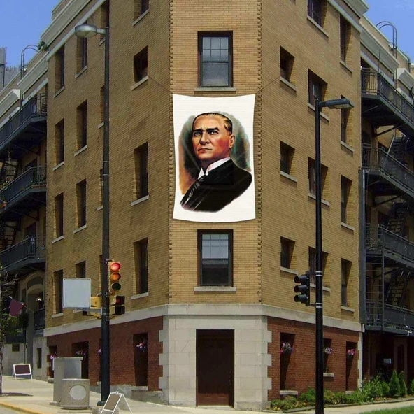 Gazi Mustafa Kemal Atatürk Portre Cephe Poster Bayrak - 2x3 metre ürün görseli 1