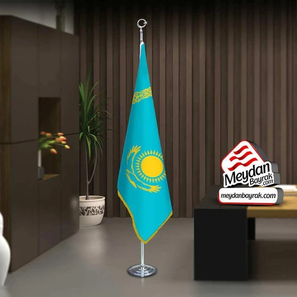 Kazakistan Cumhuriyeti Bayrak -Ofis -Makam-Toplantı Odaları -Direkli -Saçaklı Makam Bayrağı ürün görseli 1