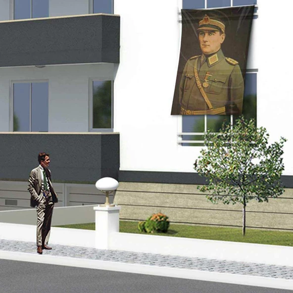 Üniformalı Gazi Mustafa Kemal Atatürk Poster Cephe Bayrak 150x225cm -1,5x2,25 metre ürün görseli 1