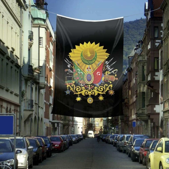 Siyah Osmanlı Arması Sancağı Bayrak - Flama - Raşel Kulmaş 400x600 cm ürün görseli 1