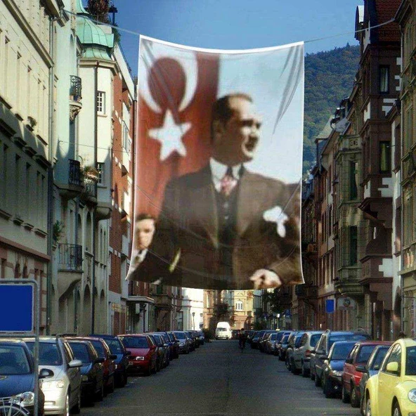 Sivil Mustafa Kemal Atatürk Poster Cephe Bayrağı - 4x6 metre ürün görseli 1