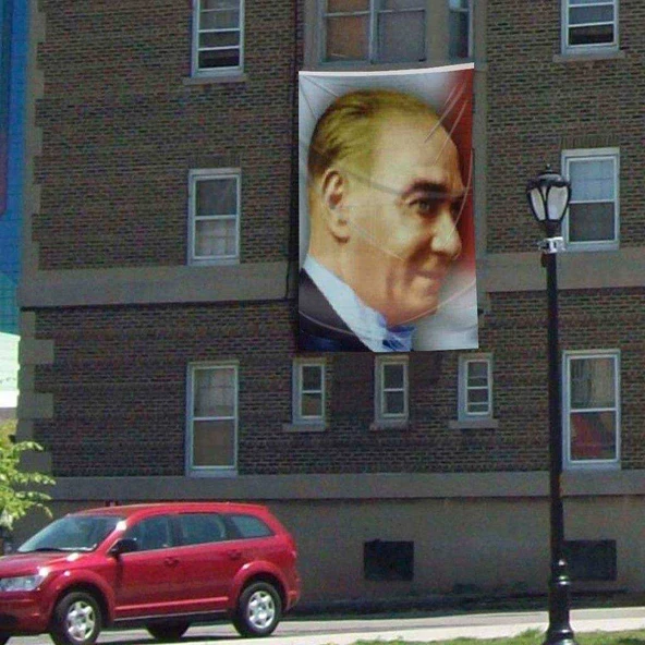Gülümseyen Mustafa Kemal Atatürk Yan Portre Poster Cephe Bayrağı -3x4,5 metre ürün görseli 1