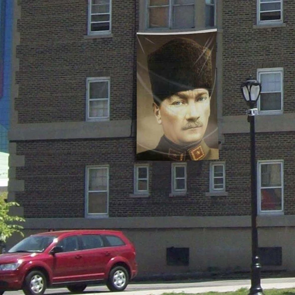Kalpaklı Gazi Mustafa Kemal Atatürk Poster Cephe Bayrağı -300x450cm - 3x4,5 metre ürün görseli 1