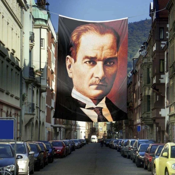 Mustafa Kemal Atatürk Portre Cephe Poster Bayrağı - 4x6 metre ürün görseli 1