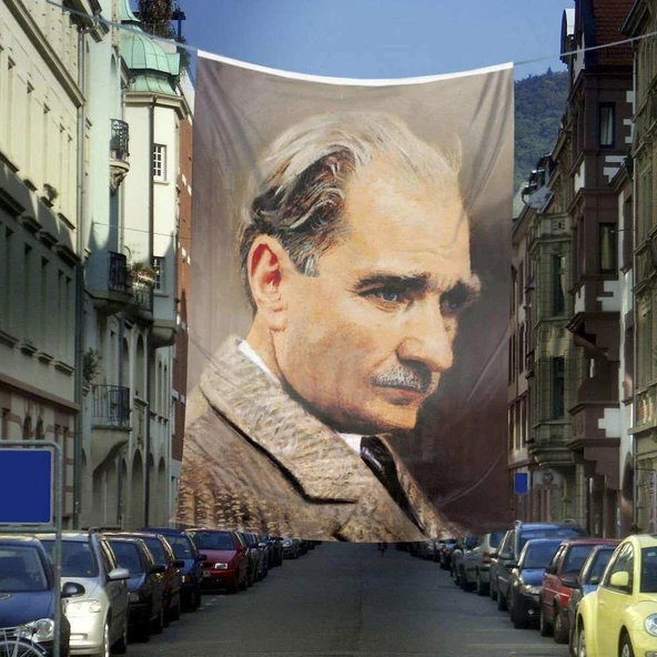 Sivil Gazi Mustafa Kemal Atatürk Yan Portre Dış Cephe Poster Bayrak -600x900 cm ürün görseli 1