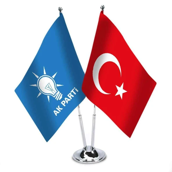 Mavi , Ak Parti ve Türkiye - İkili Saten Masa Bayrağı ürün görseli 1