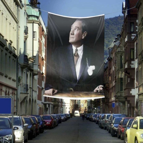 Göğe Bakan Mustafa Kemal Atatürk Cephe Poster Bayrak-4x6 metre ürün görseli 1