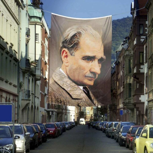Mustafa Kemal Atatürk Yan Portre Cephe Poster Bayrak -400x600 cm -4x6 metre ürün görseli 1