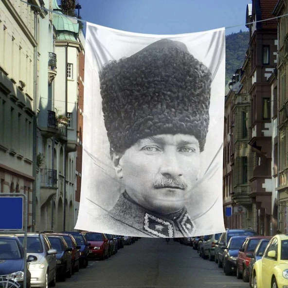 Kalpaklı Gazi Mustafa Kemal Atatürk Dış Cephe Poster Bayrağı -600x900cm ürün görseli 1
