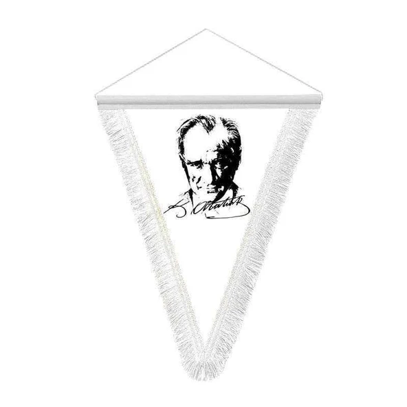 Mustafa Kemal Atatürk İmzalı - Saten Hatıra Üçgen Flama Bayrak ürün görseli 1