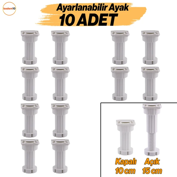 Ayarlanabilir 10 cm Ayak Set 10 ADET Dolap Mobilya Tezgah Puf Yükseltici Yükseltme Ayağı Ayakları ürün görseli 1