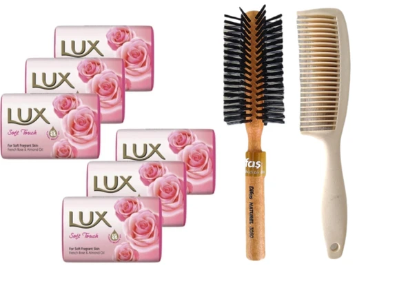 Lux Sabun 80GR Soft Touch 6 Adet Bio Care Saplı Tarak Saç Fırçası Klasik Şekil Verme Fön 1+1 Adet ürün görseli 1