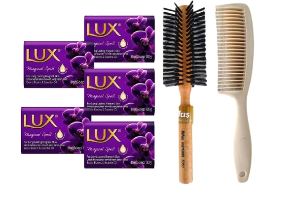 Lux Sabun 80 gr Magical Spell 5 Adet Sabun Bio Care Saplı Tarak Saç Fırçası Klasik Şekil Verme Fön 1+1 Adet ürün görseli 1