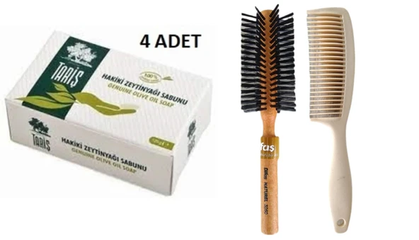 Tariş Zeytinyağlı El ve Saç Sabun 125 gr 4 Adet Sabun Bio Care Tarak Saç Fırçası Klasik Şekil Verme Fön 1+1 Adet ürün görseli 1